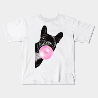 Bubble Gum Sneaky French Bulldog in Green Kids T-Shirt